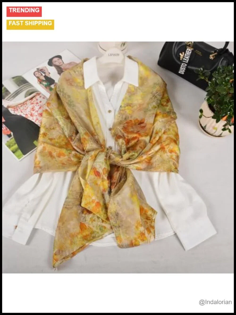 100% Mulberry Silk Oversized Scarf Shawl Wrap 69x43 Inch Floral Pattern